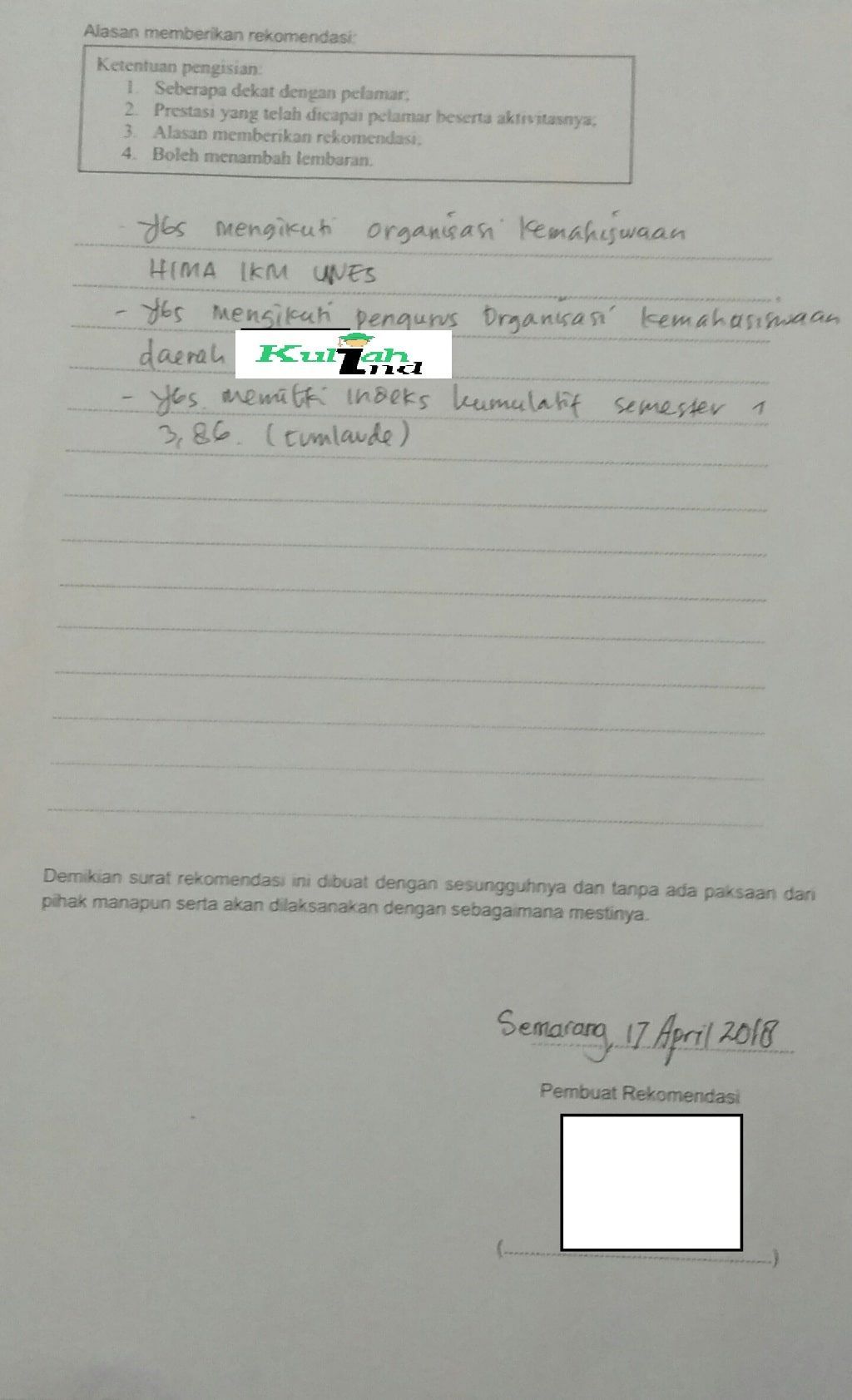 Detail Contoh Surat Rekomendasi Beasiswa Unggulan Nomer 3