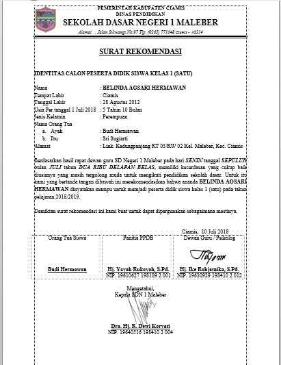 Detail Contoh Surat Rekomendasi Calon Kepala Sekolah Nomer 17