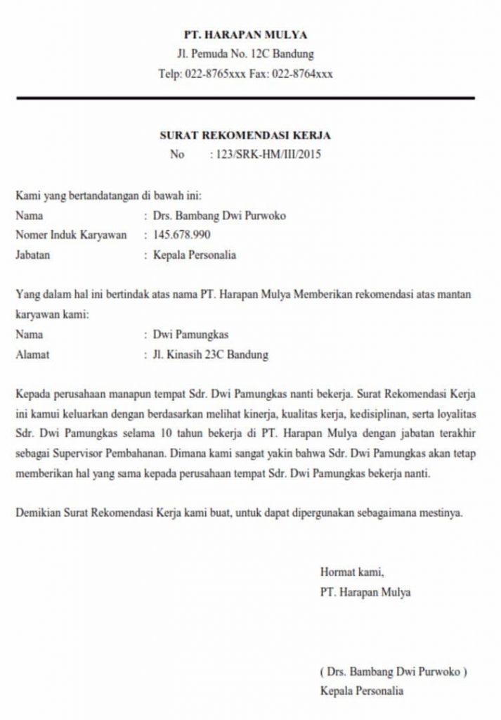 Detail Contoh Surat Rekomendasi Dari Atasan Nomer 11