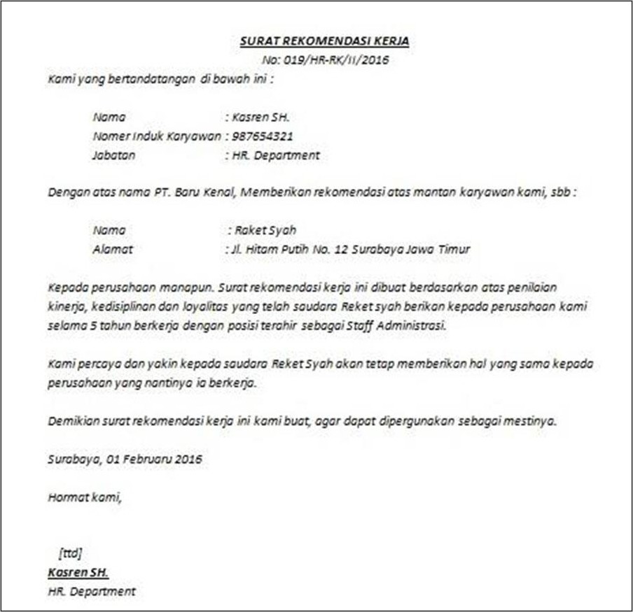 Detail Contoh Surat Rekomendasi Dari Atasan Nomer 34