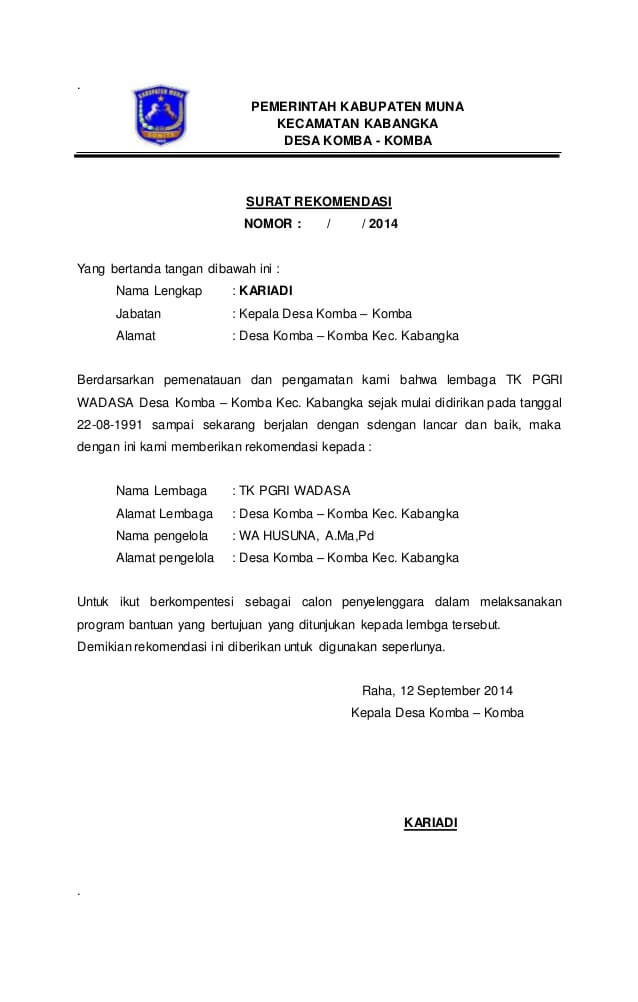 Detail Contoh Surat Rekomendasi Dari Desa Nomer 2