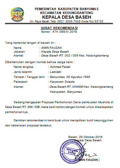 Detail Contoh Surat Rekomendasi Dari Desa Nomer 7