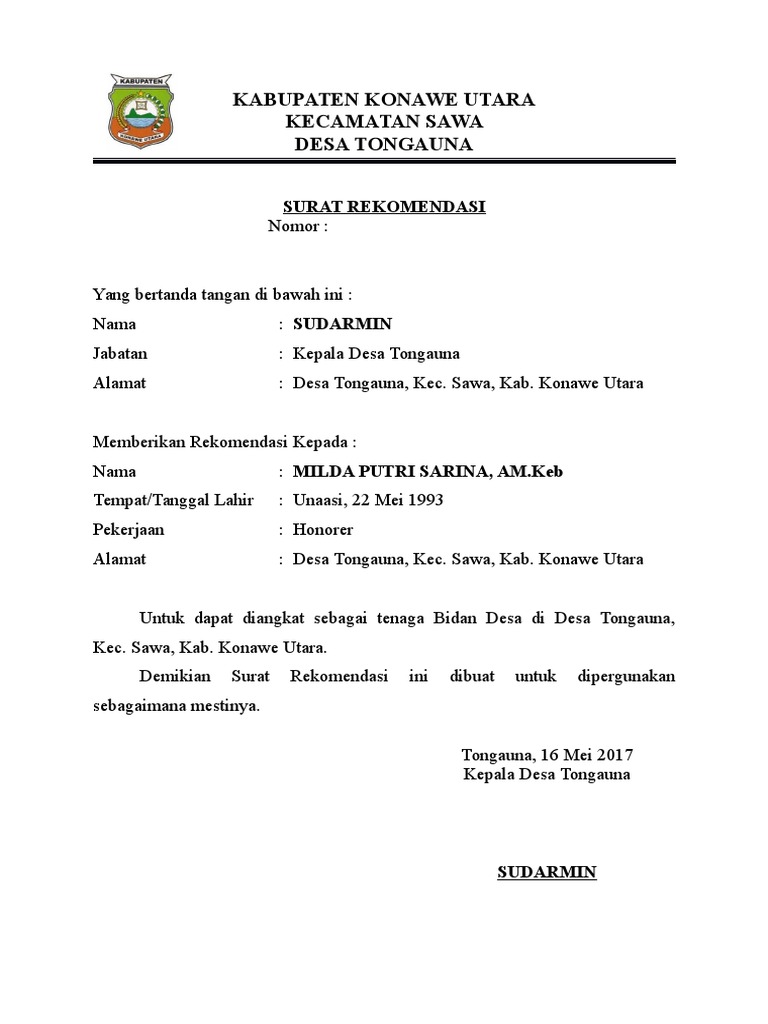 Detail Contoh Surat Rekomendasi Dari Desa Nomer 9