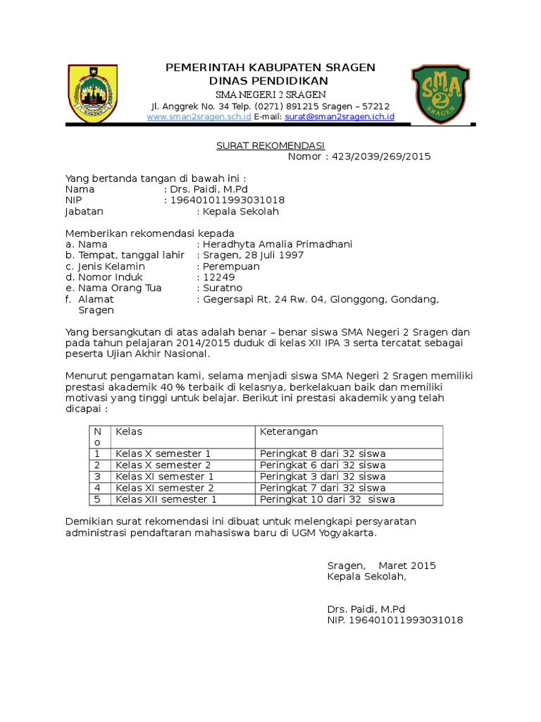 Detail Contoh Surat Rekomendasi Dari Kepala Sekolah Nomer 47