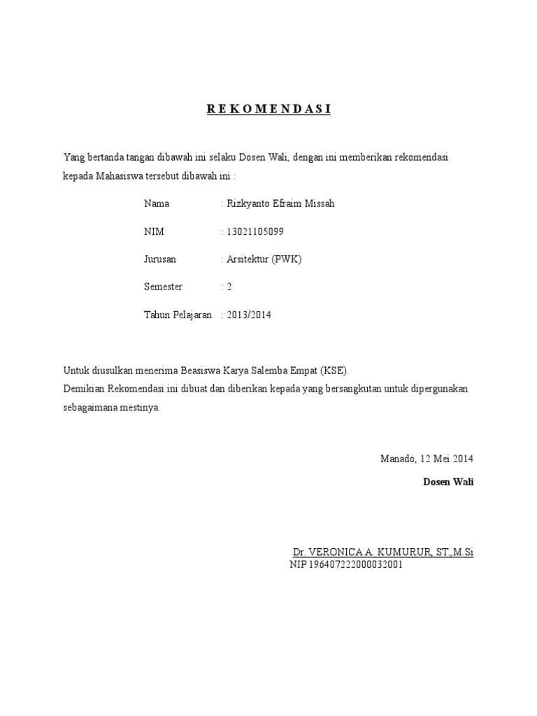 Detail Contoh Surat Rekomendasi Dosen Untuk Beasiswa Nomer 17