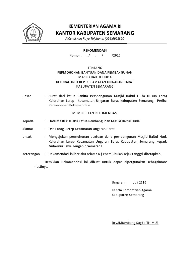Contoh Surat Rekomendasi Kemenag - KibrisPDR