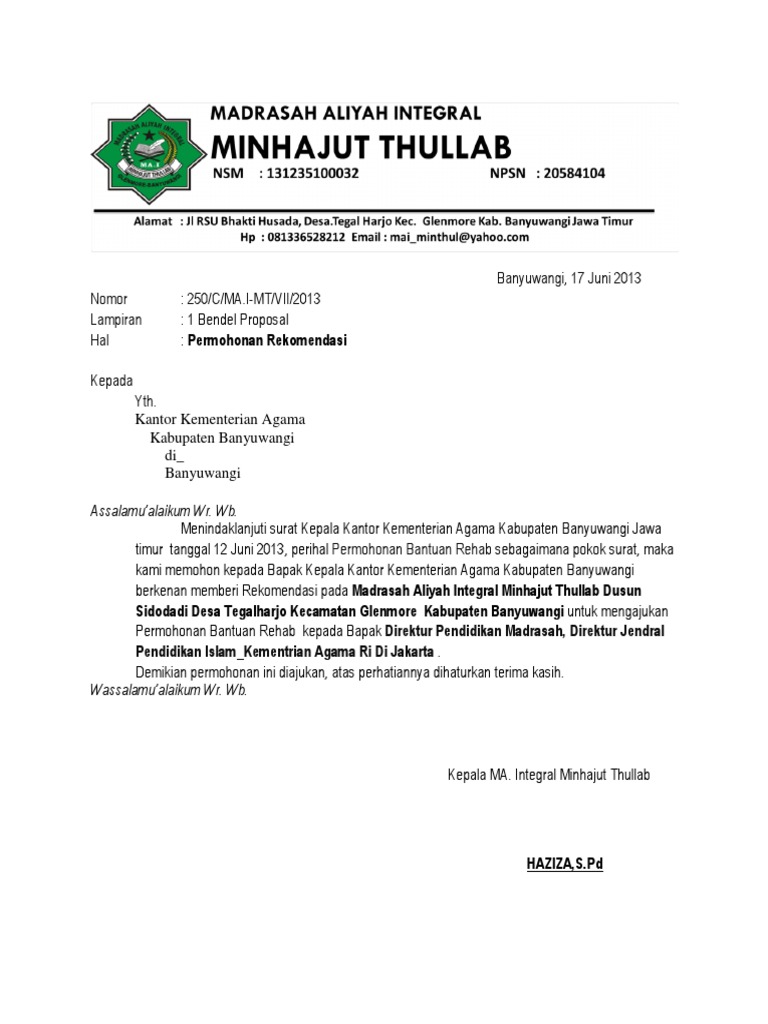 Detail Contoh Surat Rekomendasi Kemenag Nomer 3