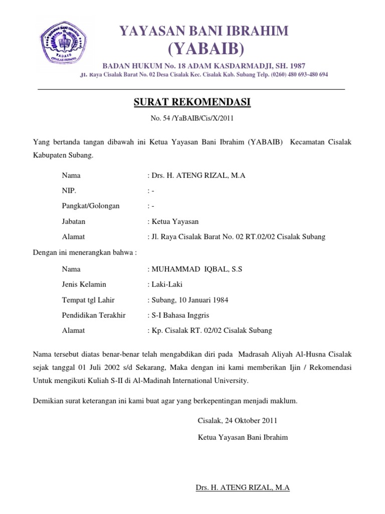 Detail Contoh Surat Rekomendasi Kemenag Nomer 27