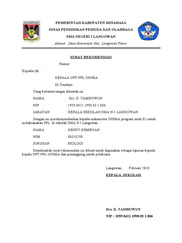 Detail Contoh Surat Rekomendasi Kepala Sekolah Nomer 14