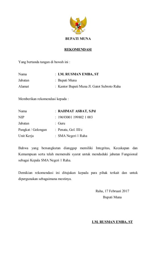 Detail Contoh Surat Rekomendasi Kepala Sekolah Untuk Guru Nomer 35