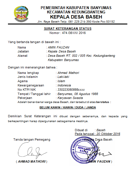 Detail Contoh Surat Rekomendasi Kerja Dari Kepala Desa Nomer 23