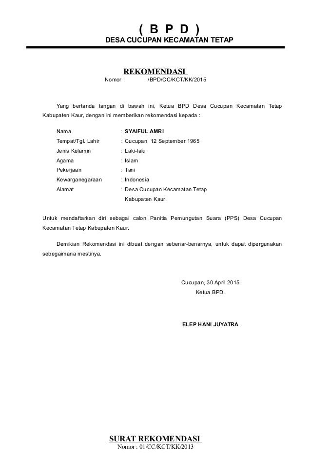 Detail Contoh Surat Rekomendasi Kerja Dari Kepala Desa Nomer 5