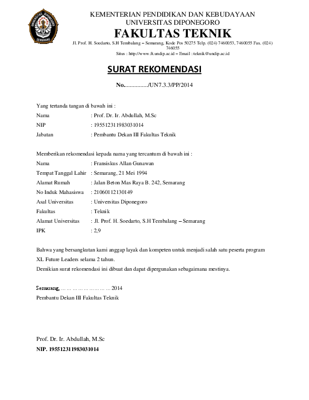 Detail Contoh Surat Rekomendasi Lanjut S2 Nomer 16