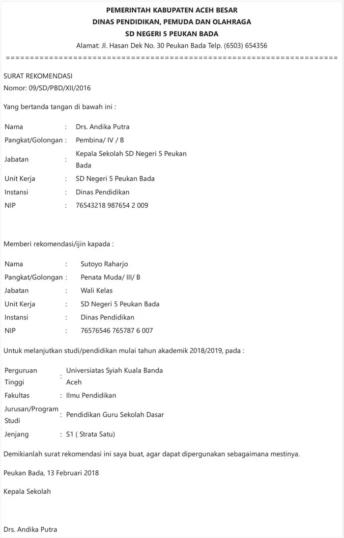 Detail Contoh Surat Rekomendasi Masuk Sd Nomer 55