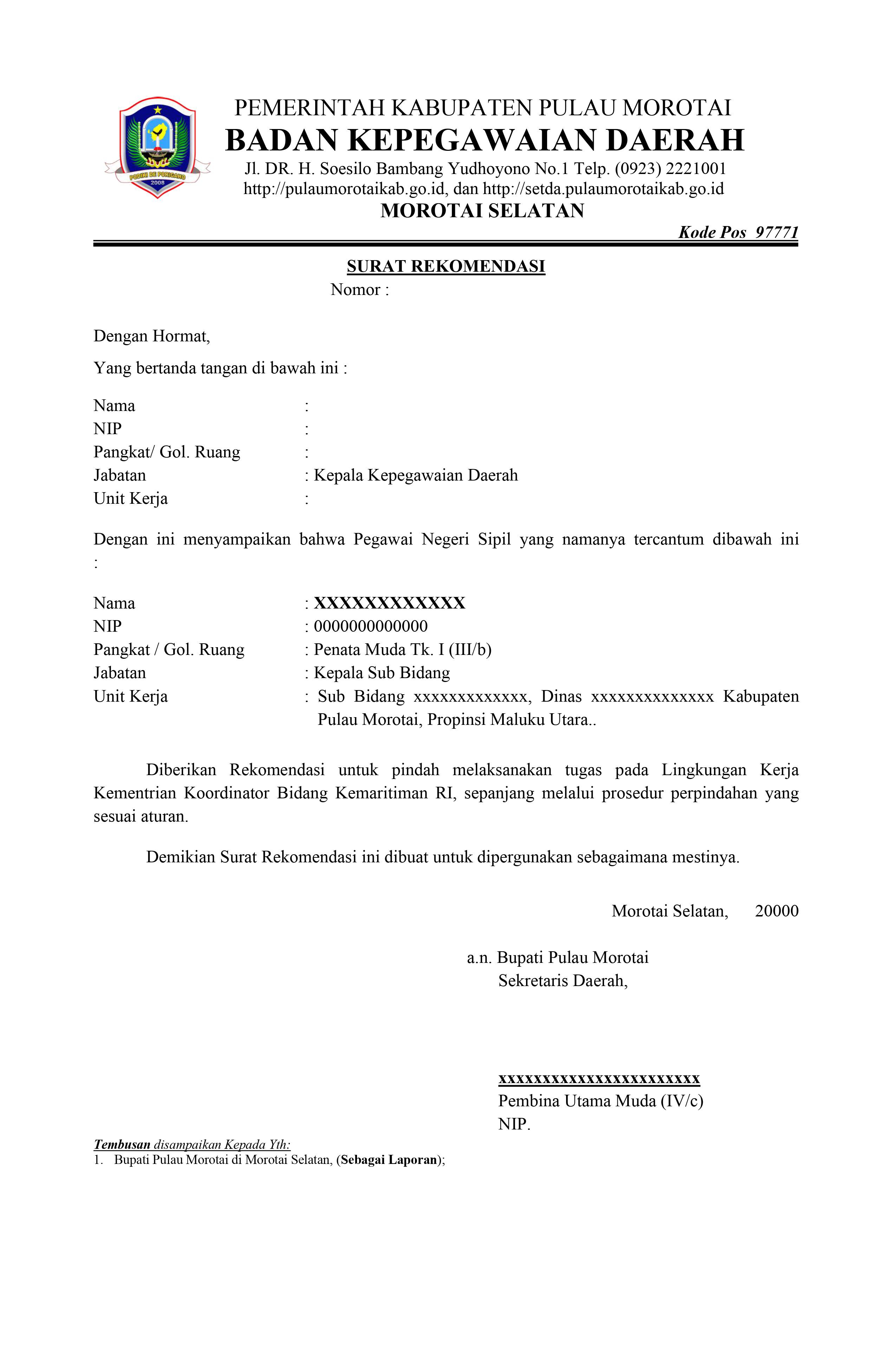 Detail Contoh Surat Rekomendasi Menerima Mutasi Pns Nomer 41