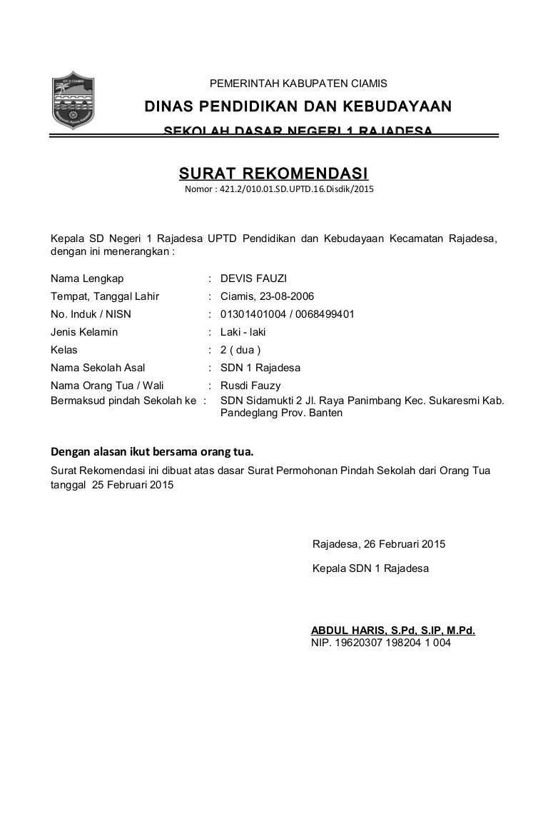 Detail Contoh Surat Rekomendasi Mutasi Guru Dari Kepala Sekolah Nomer 8