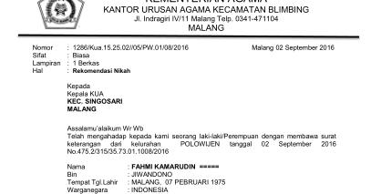 Detail Contoh Surat Rekomendasi Nikah Dari Kua Nomer 5