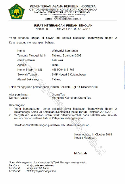 Detail Contoh Surat Rekomendasi Pindah Sekolah Nomer 16