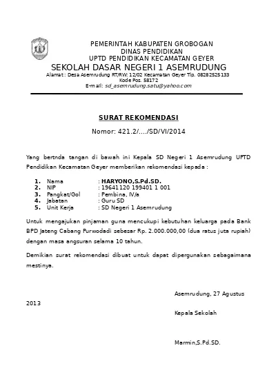 Detail Contoh Surat Rekomendasi Sekolah Nomer 15