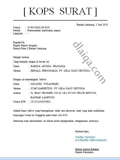 Contoh Surat Rekomendasi Untuk Paspor - KibrisPDR