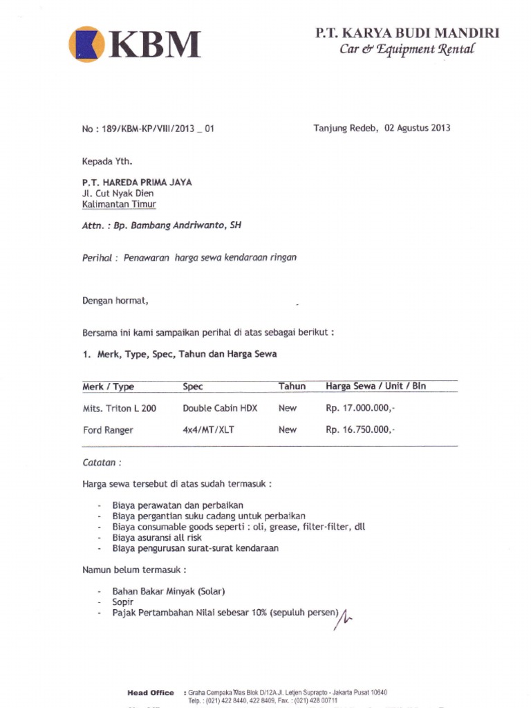 Unsur-Unsur Penting dalam Surat Rental Mobil