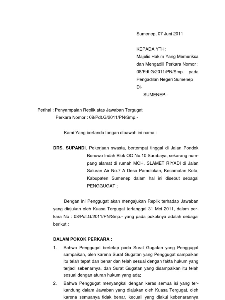 Detail Contoh Surat Replik Nomer 5