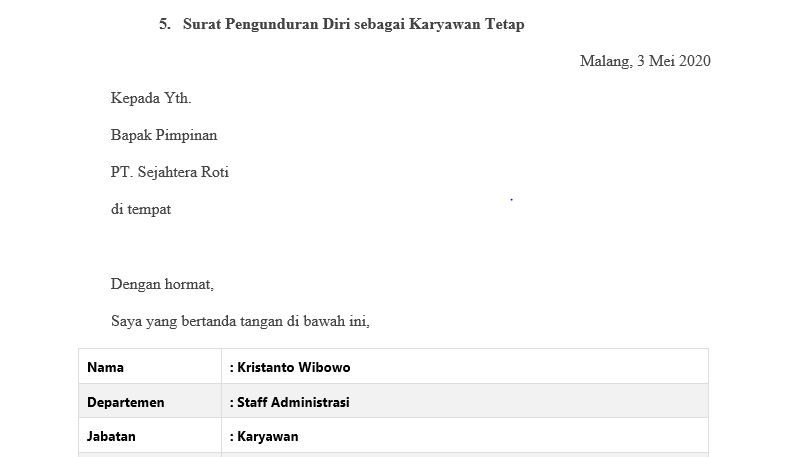 Detail Contoh Surat Resign Bahasa Indonesia Nomer 45