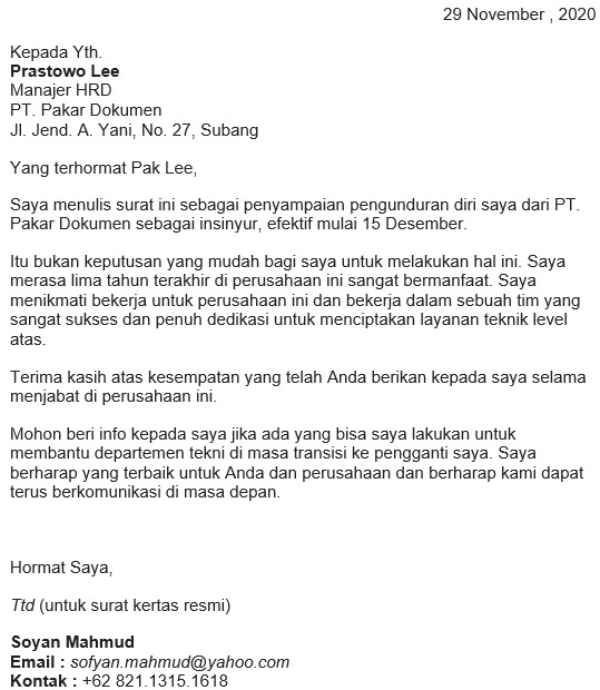 Detail Contoh Surat Resign Bahasa Indonesia Nomer 47