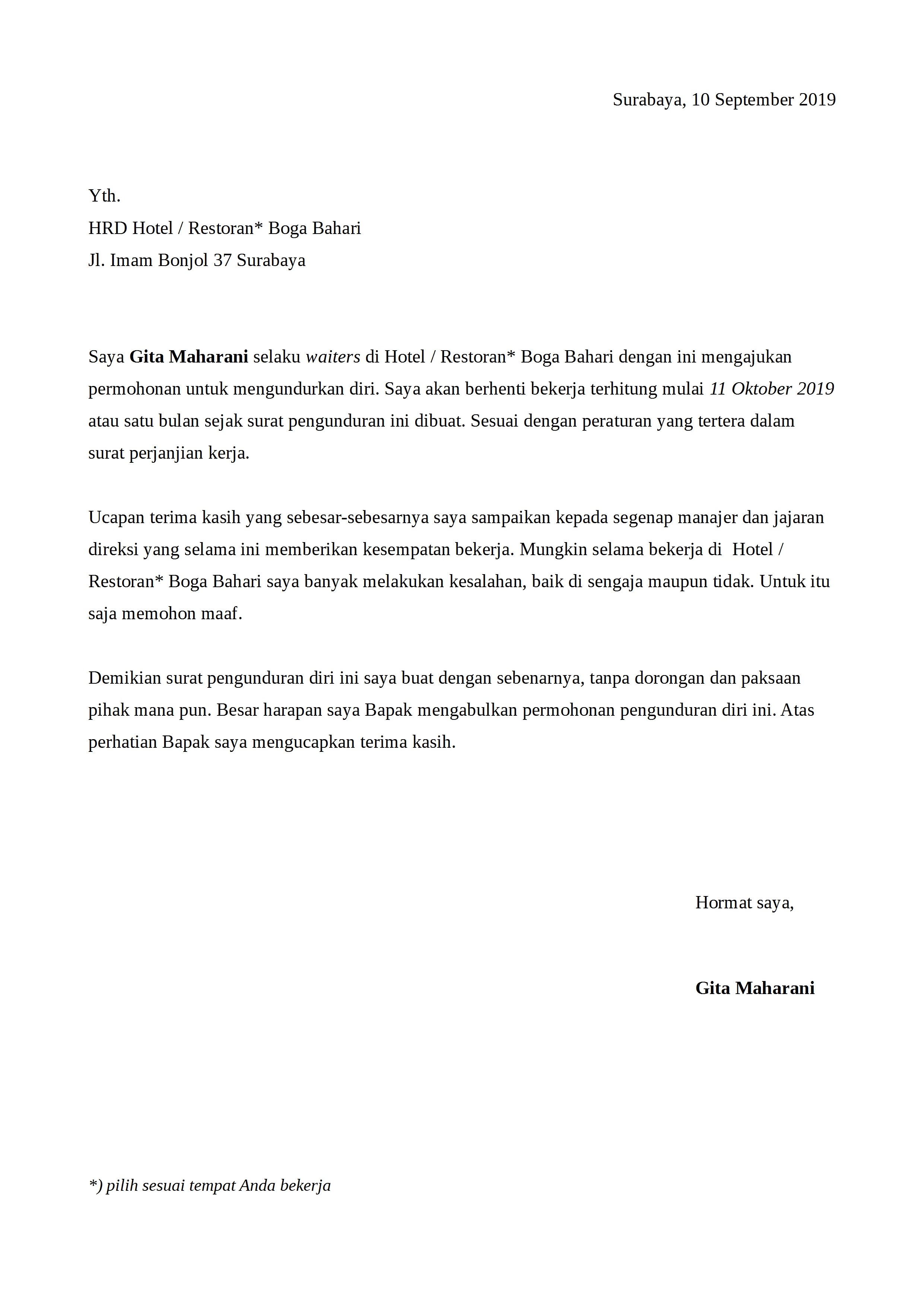 Detail Contoh Surat Resign Bank Nomer 3