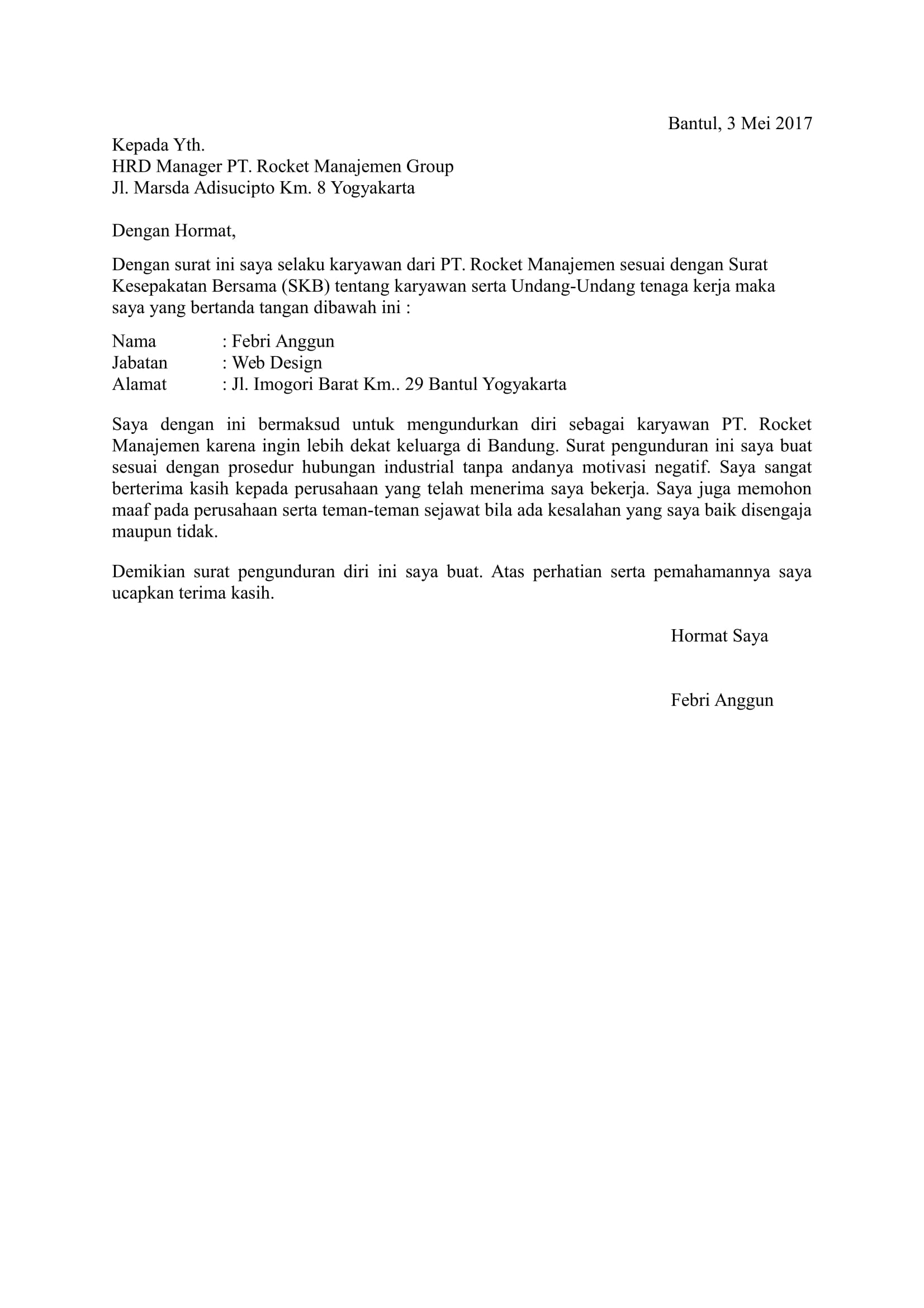 Detail Contoh Surat Resign Bank Nomer 27