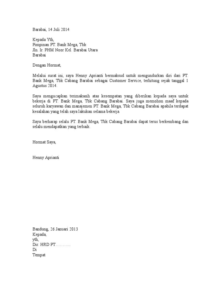 Detail Contoh Surat Resign Dari Bank Nomer 33
