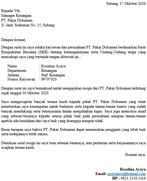 Detail Contoh Surat Resign Dari Bank Nomer 56