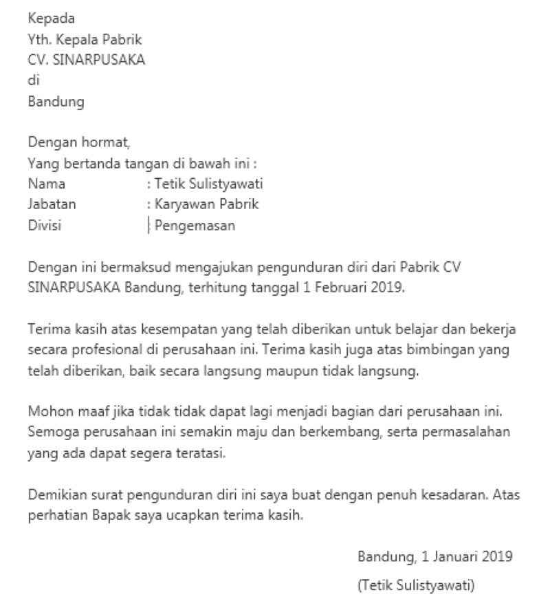 Detail Contoh Surat Resign Dari Pabrik Nomer 56