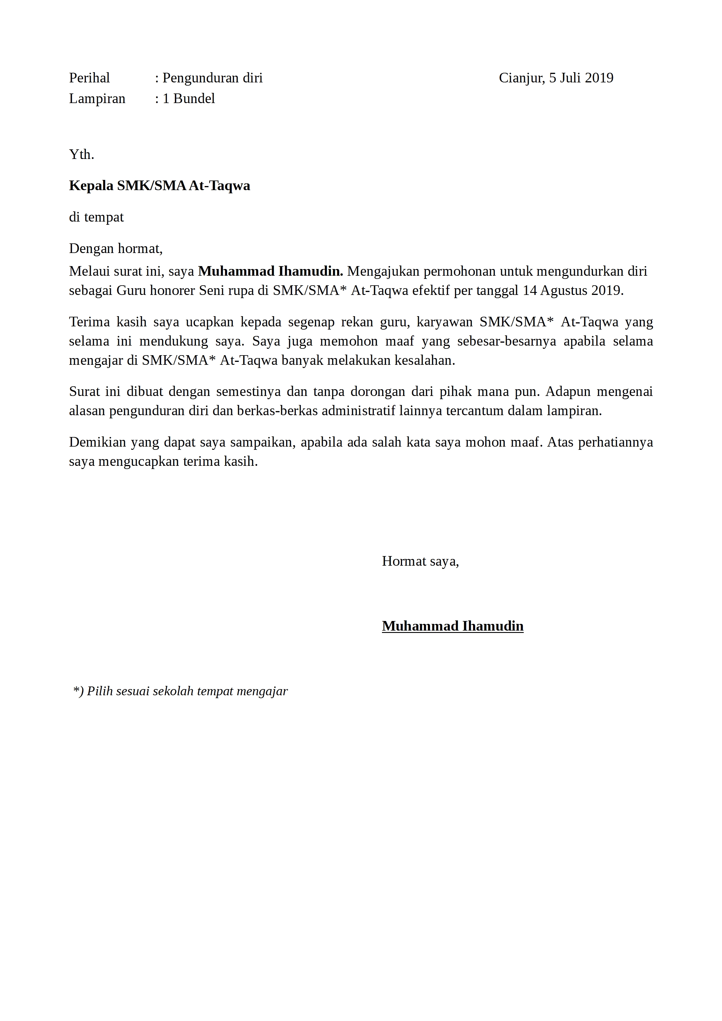 Detail Contoh Surat Resign Guru Nomer 4