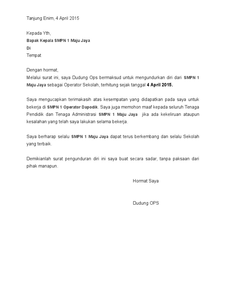 Detail Contoh Surat Resign Guru Nomer 37