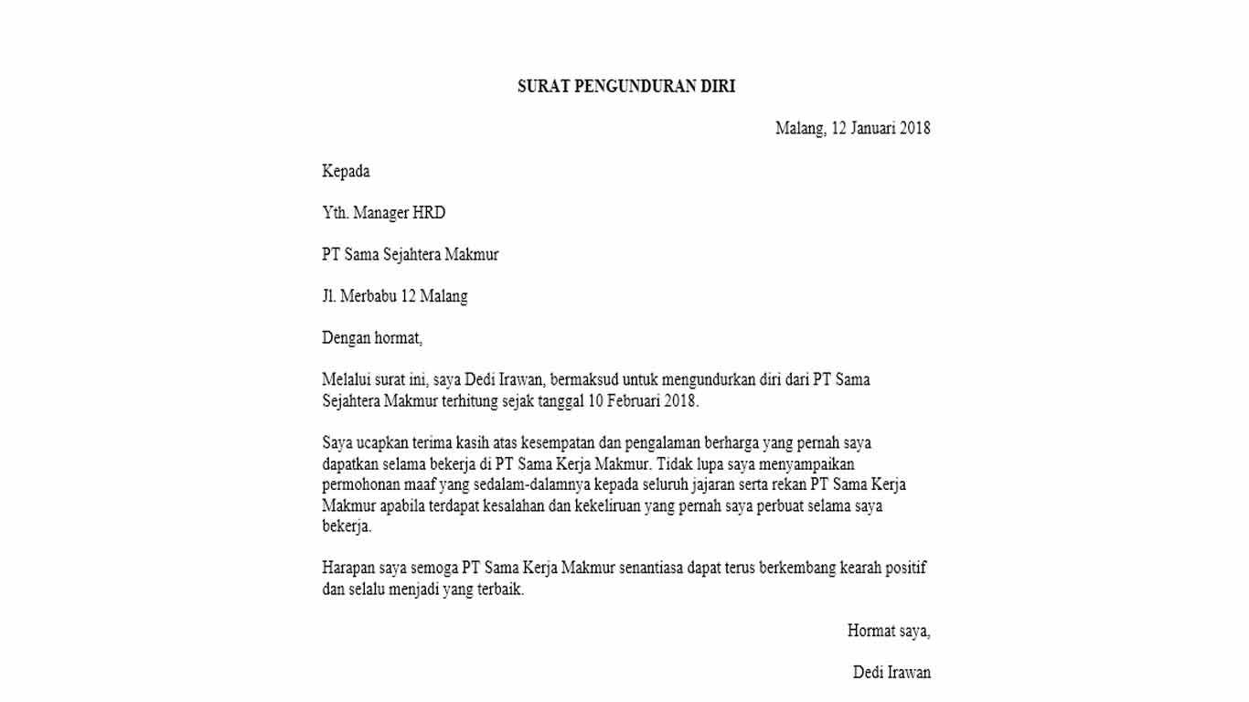 Detail Contoh Surat Resign Hotel Bahasa Inggris Nomer 12