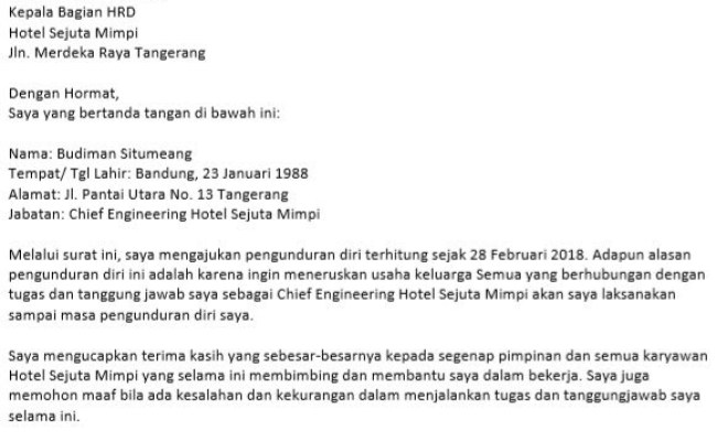 Detail Contoh Surat Resign Hotel Bahasa Inggris Nomer 16