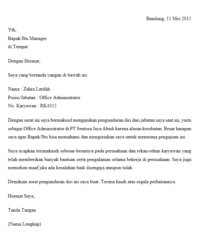 Detail Contoh Surat Resign Hotel Bahasa Inggris Nomer 52