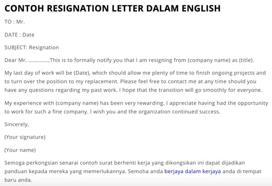 Detail Contoh Surat Resign In English Nomer 38