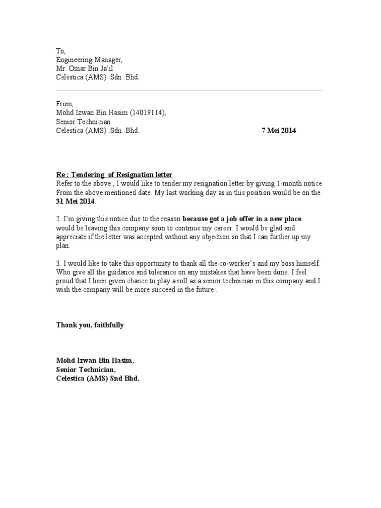 Detail contoh surat resign one month notice koleksi nomer 11