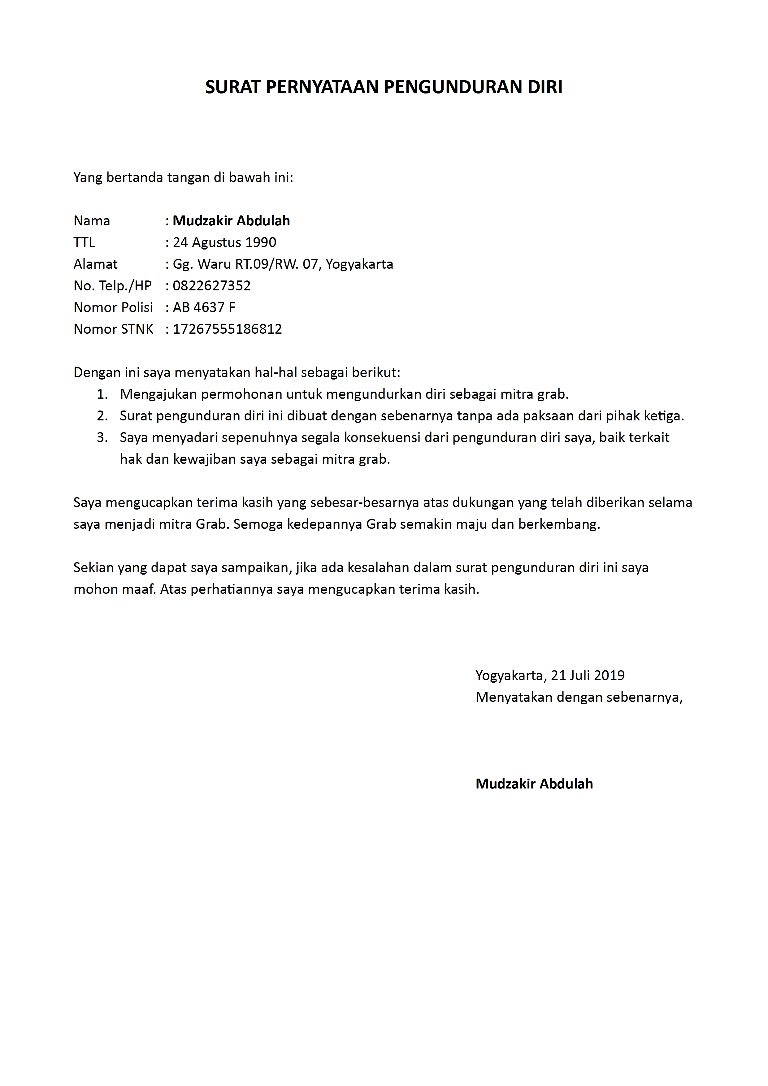 Detail Contoh Surat Resign One Month Notice Nomer 21