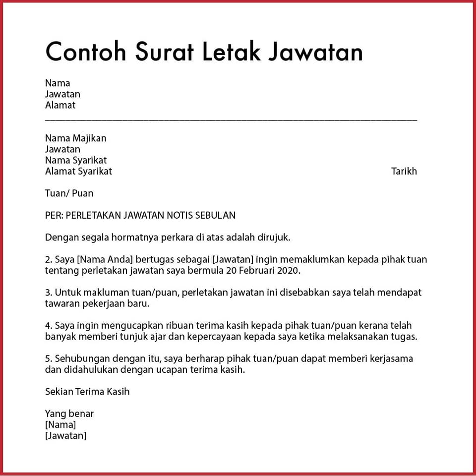 Detail Contoh Surat Resign One Month Notice Nomer 28