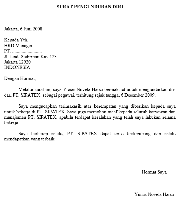 Detail Contoh Surat Resign One Month Notice Nomer 48