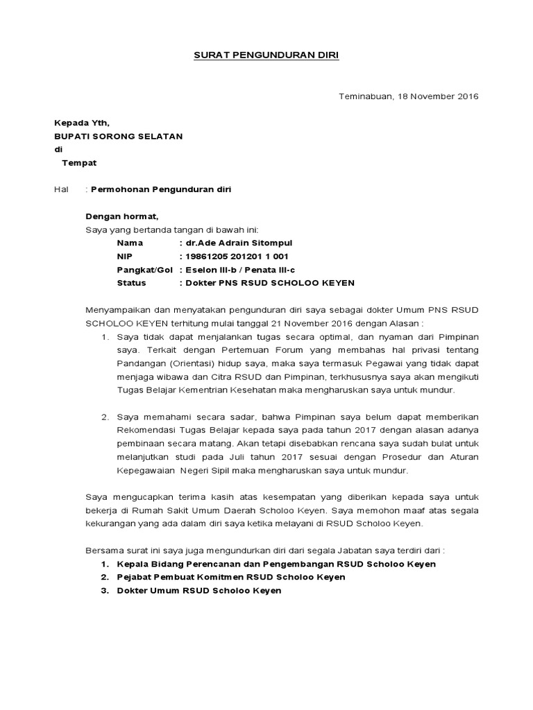 Detail Contoh Surat Resign Pns Nomer 16