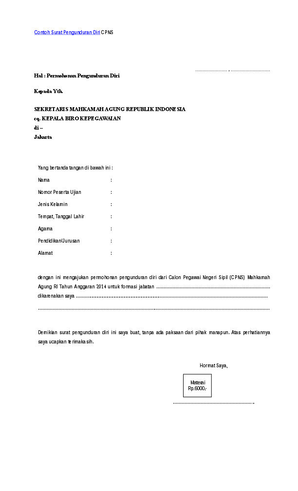 Detail Contoh Surat Resign Pns Nomer 17