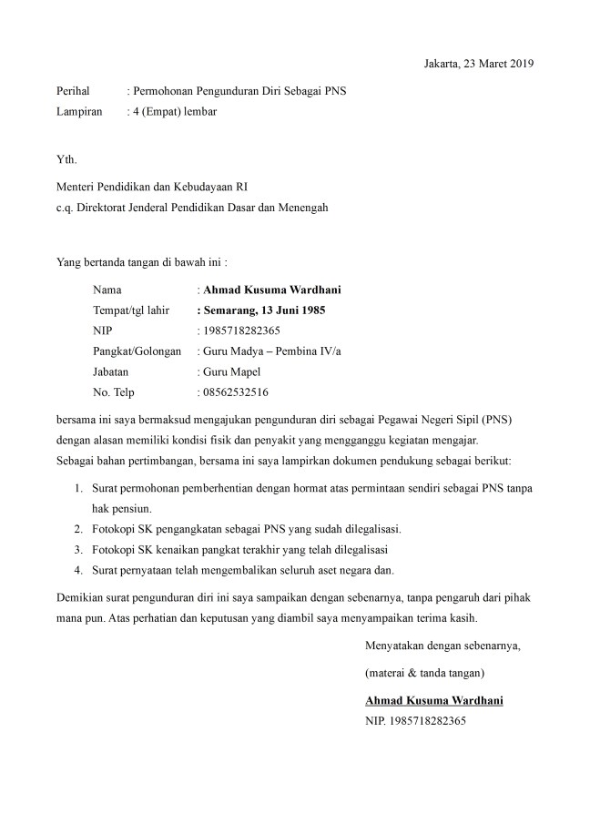 Detail Contoh Surat Resign Pns Nomer 5