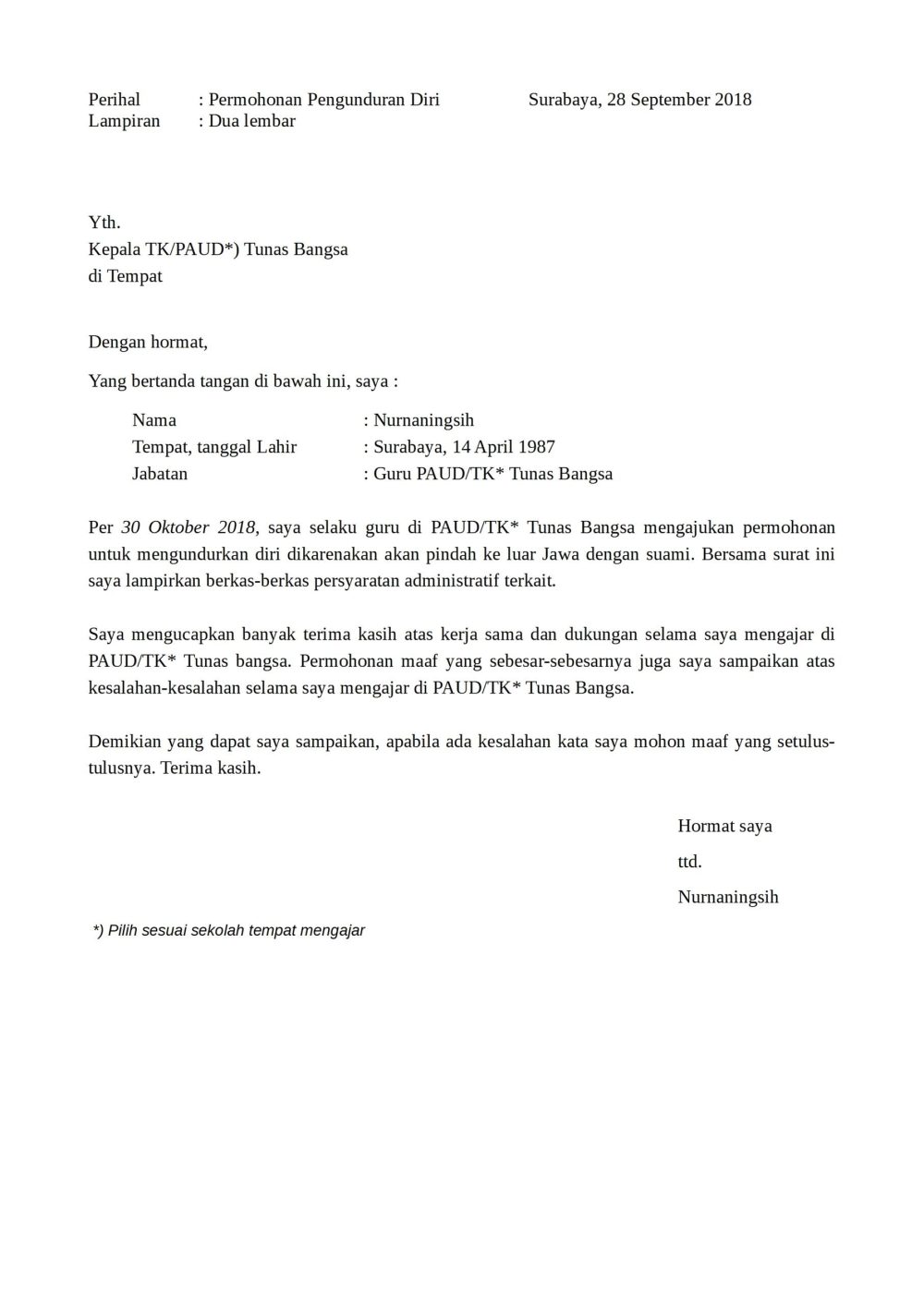 Detail Contoh Surat Resign Pns Nomer 9