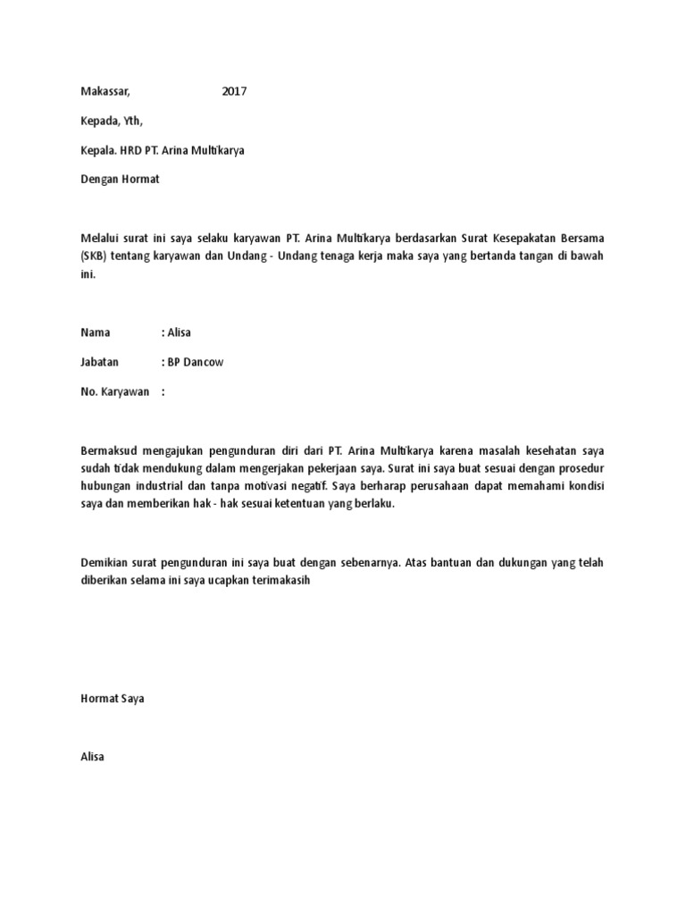 Detail Contoh Surat Resign Pt Nomer 24