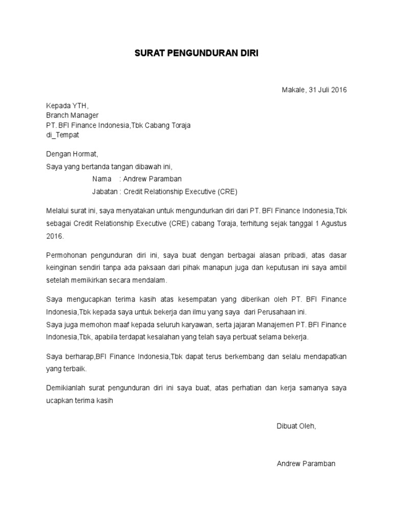 Detail Contoh Surat Resign Pt Nomer 28