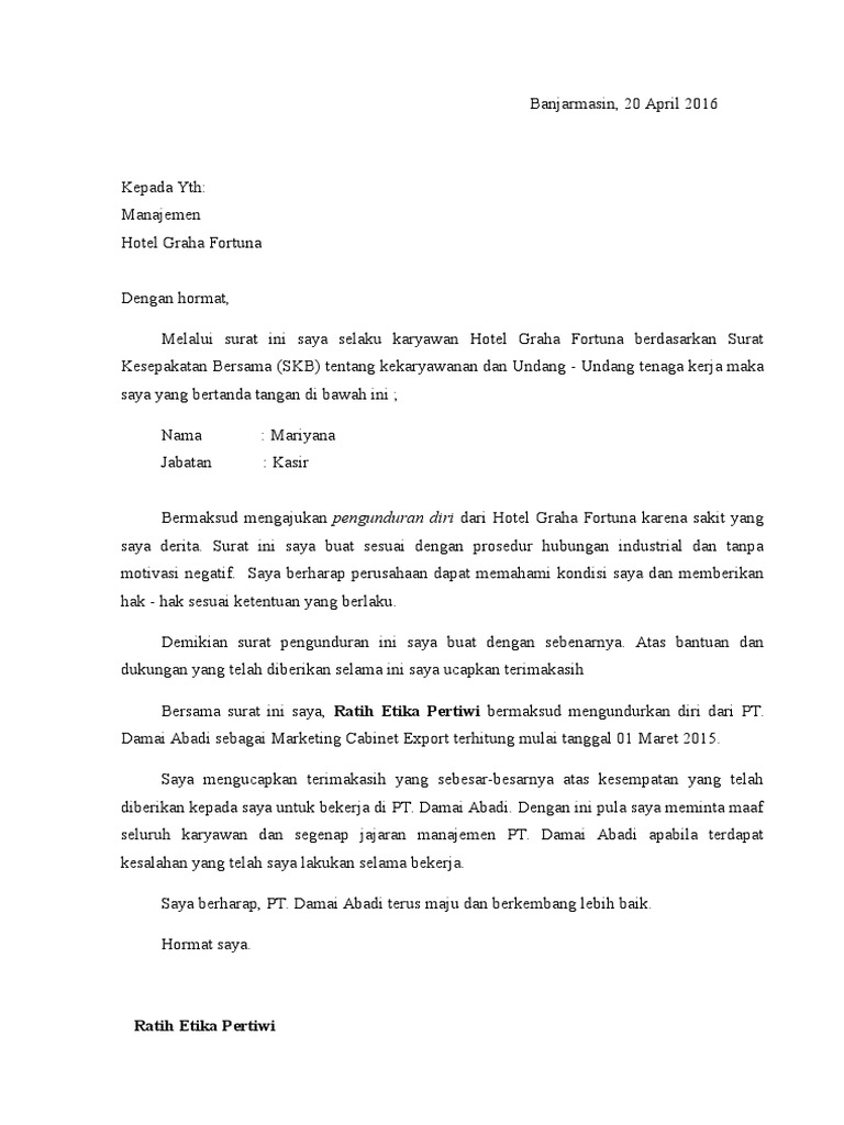 Detail Contoh Surat Resign Pt Nomer 46